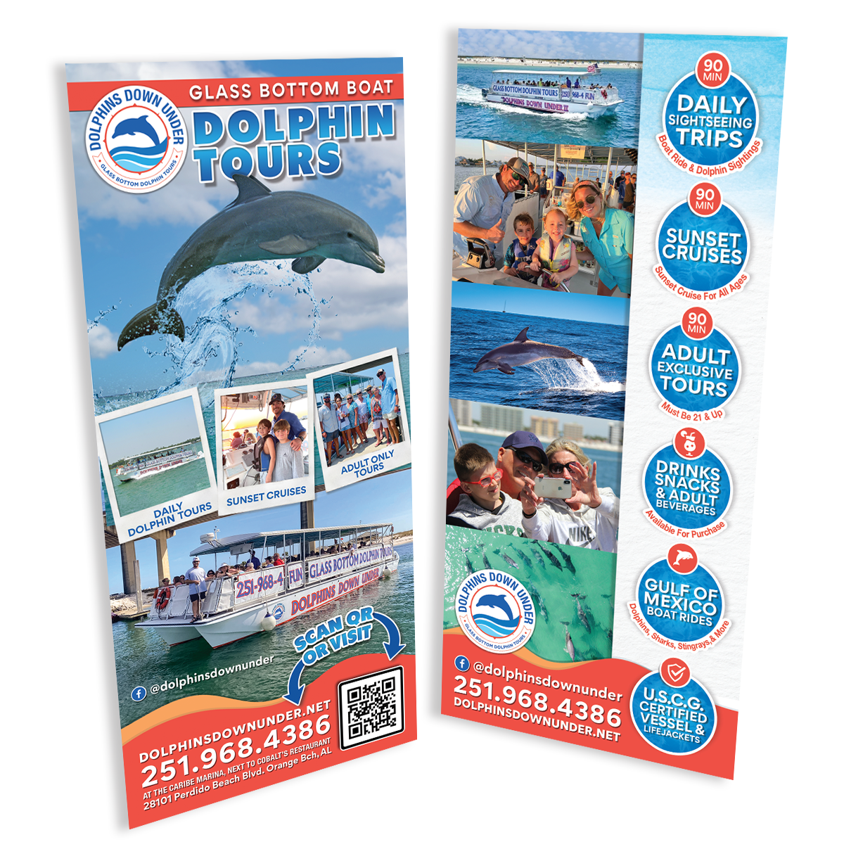 Rack card for Dolphins Down Under in Orange Beach, Alabama